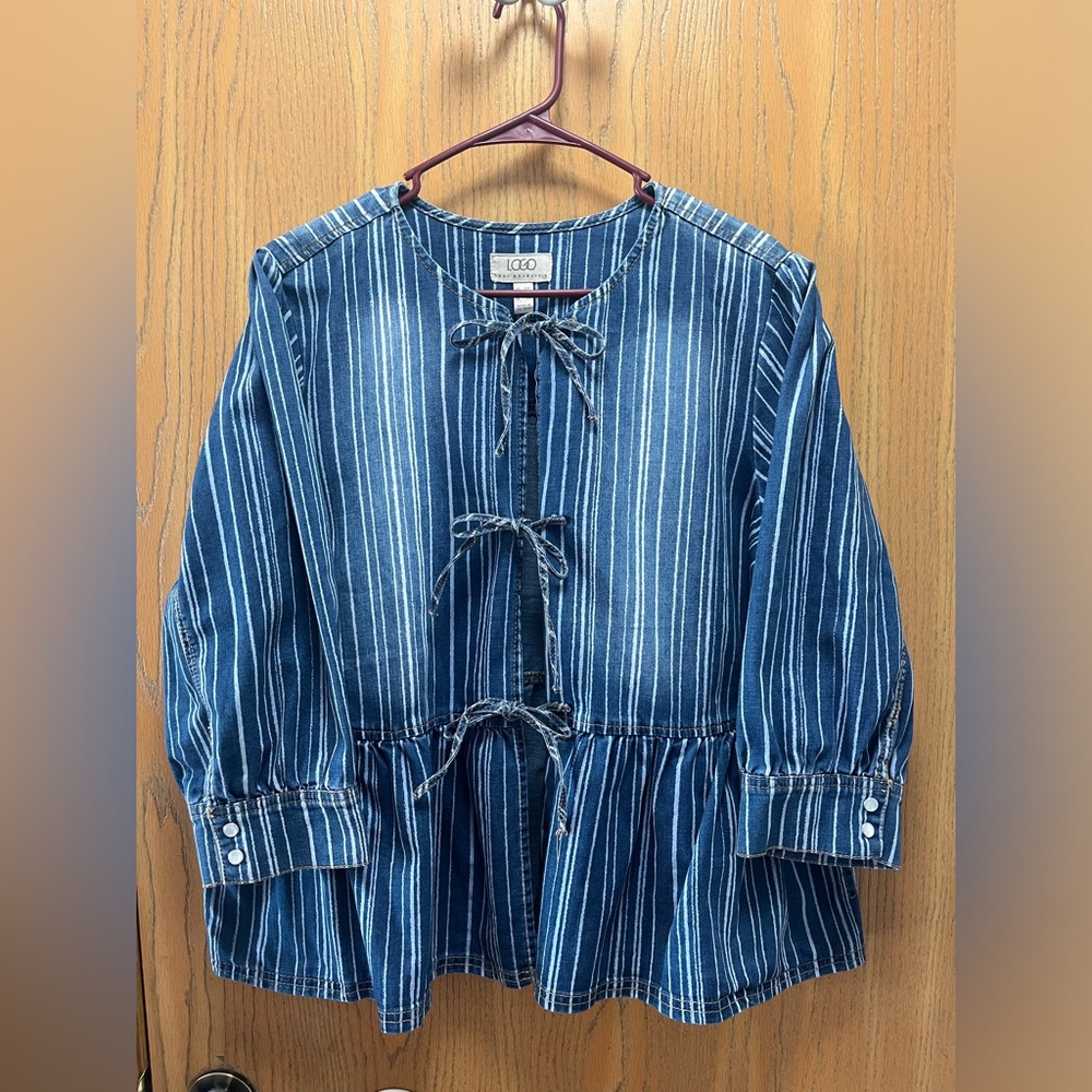 LOGO by Lori Goldstein denim pinstripe jacket